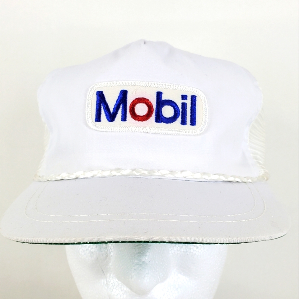 Vtg 80/90s Mobil Snapback Cap Rope Mesh White Promo 5 Panel Trucker Hat YR Korea